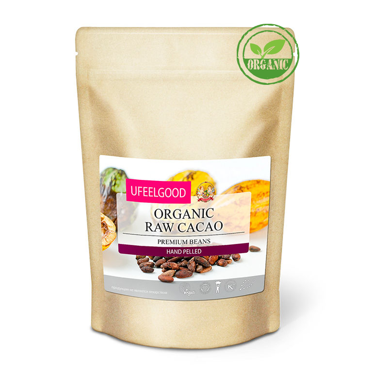 Какао-бобы сорта Арриба очищенные вручную RAW UFEELGOOD, ORGANIC 200 г