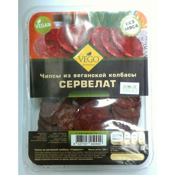 Колбасные чипсы "Сервелат" из вегетарианской колбасы VEGO, 200 г