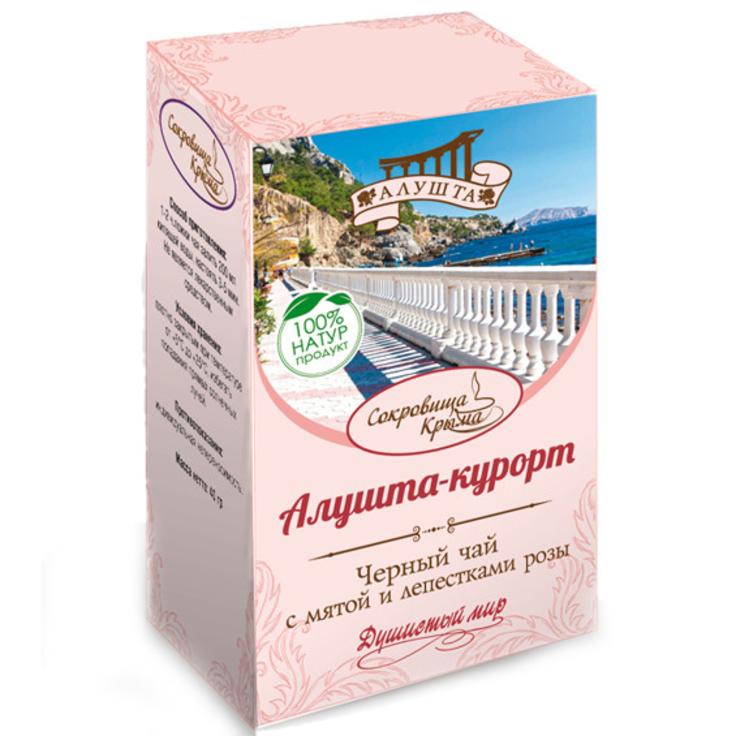 Фиточай "Алушта-курорт" черный чай с мятой и розой ДУШИСТЫЙ МИР 40 г