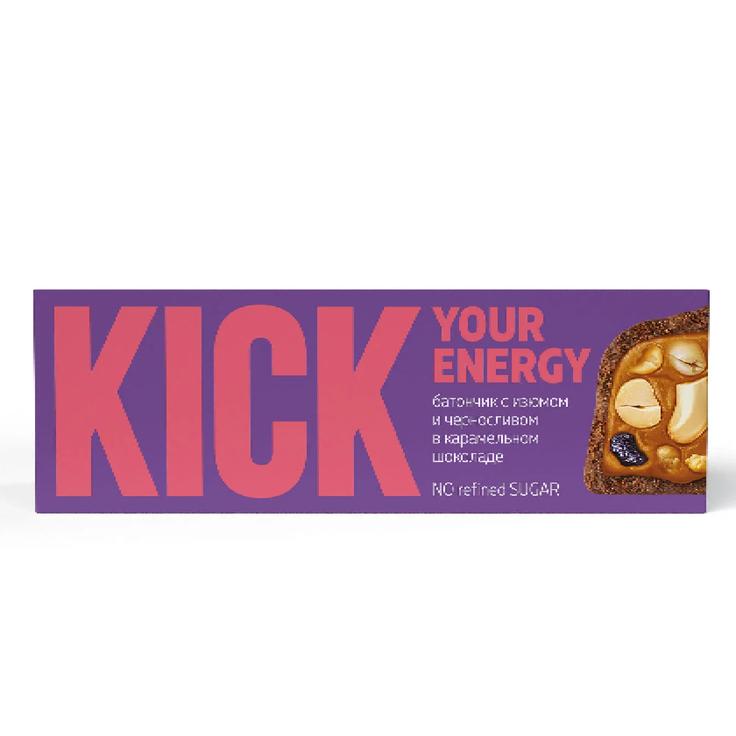 Батончик с изюмом и черносливом в карамельном шоколаде - KICK your energy 45 г