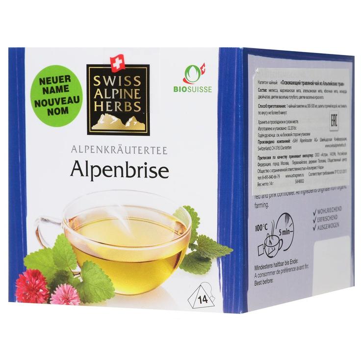 Органический травяной чай «Освежающий из альпийских трав» SWISS ALPINE HERBS 14 пирамидок по 1 г