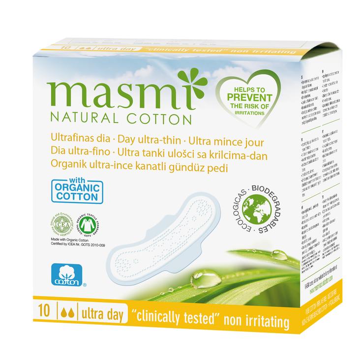 Ультратонкие дневные прокладки с крылышками из органического хлопка Masmi Natural Cotton 10 штук