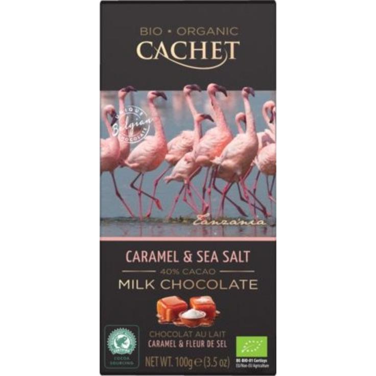 Молочный органический шоколад CACHET с карамелью и морской солью 40% какао, 100 г