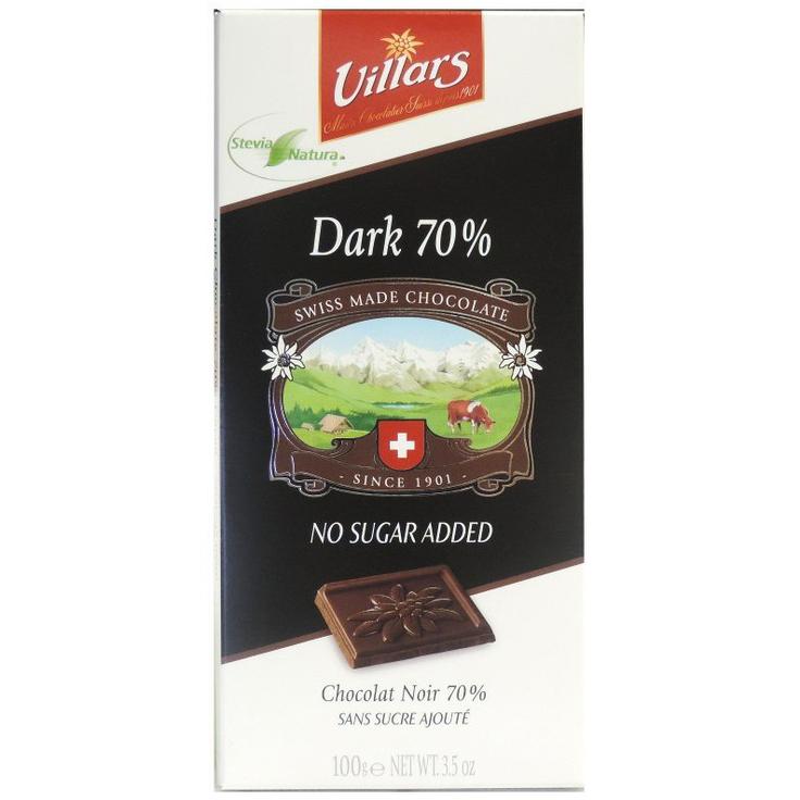 Шоколад темный без сахара со стевией 70% Villars, 100 г