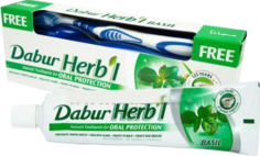 Dabur Herb'l Basil (базилик) аюрведическая зубная паста в комплекте с зубной щеткой 150 г