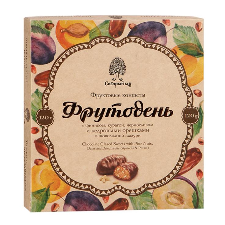 Конфеты "Фрутодень" с кедровыми орешками в шоколадной глазури "Сибирский Кедр" 120 г