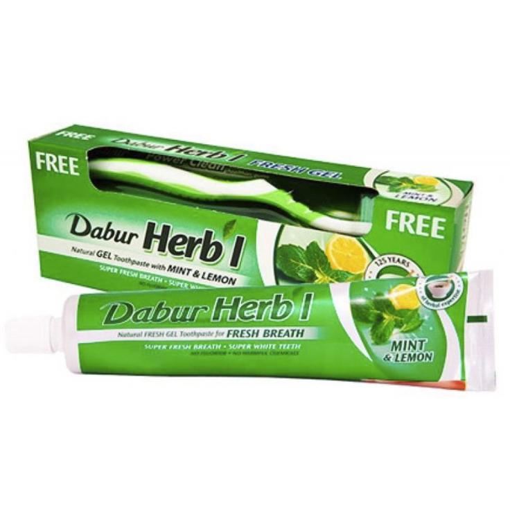 Dabur Herb'l Mint & Lemon аюрведическая зубная паста в комплекте с зубной щеткой 150 г
