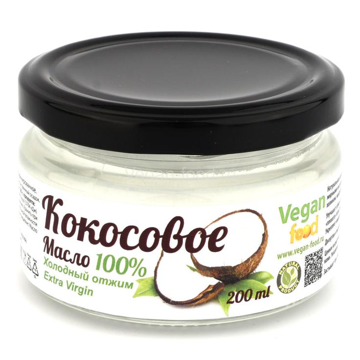 Кокосовое масло холодного отжима нерафинированное VEGAN FOOD, 200 мл