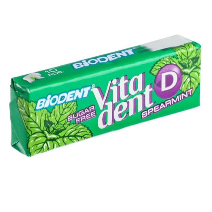 Жевательная резинка без сахара с витамином D со вкусом мяты Biodent, 10 подушечек