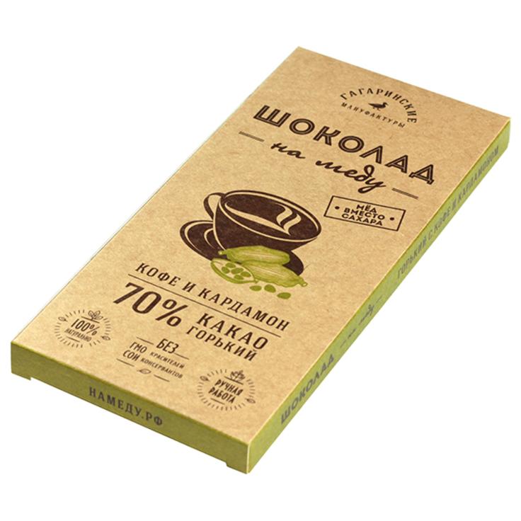 Горький шоколад 70% на меду с кофе и кардамоном "Гагаринские мануфактуры", 45 г