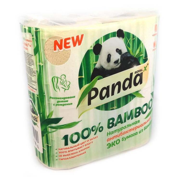 Туалетная бумага антибактериальная из бамбука ЭКО "Панда Роял", 4 рулона