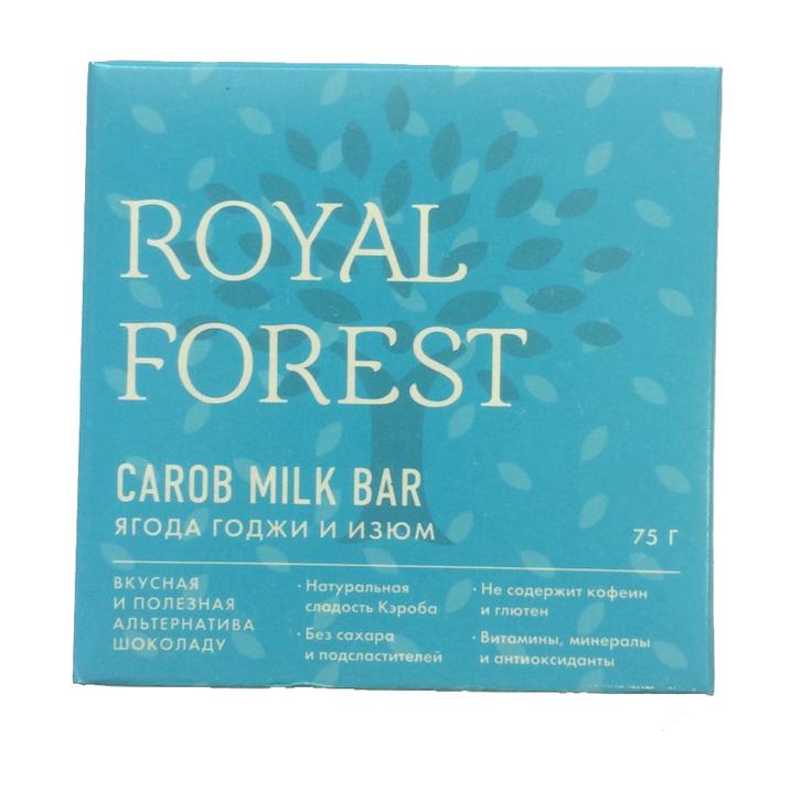 Шоколад ROYAL FOREST CAROB MILK BAR с ягодами годжи и изюмом 75 г