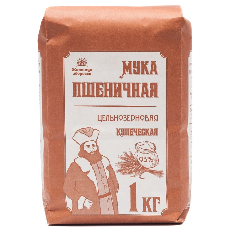 Мука пшеничная цельнозерновая мелкий помол КУПЕЧЕСКАЯ "Житница здоровья", 1 кг