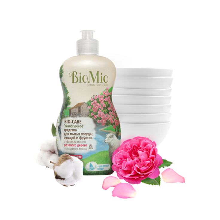BioMio BIO-CARE средство для мытья посуды, овощей и фруктов с эфирным маслом розового дерева 450 мл