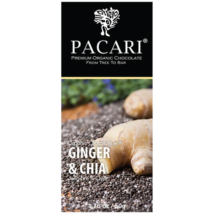 Живой сыроедный темный шоколад Pacari с имбирем и чиа 60% какао, 50 г