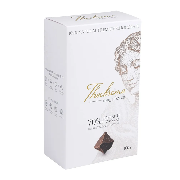 Горький шоколад 70% с ванилью и кокосовым сахаром THEOBROMA Пища Богов, 100 г