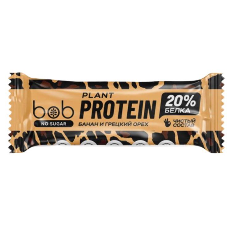 Протеиновый 20% батончик веганский "Банан и грецкий орех" bob 40 г