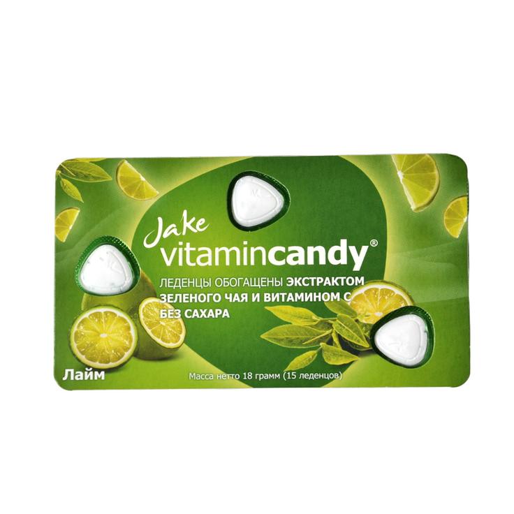 Леденцы JAKE без сахара с витамином C 15 штук 18 г - Зеленый чай и лайм
