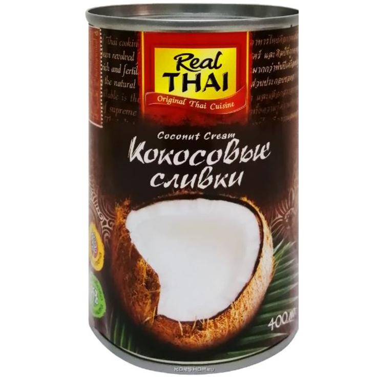 Кокосовые сливки - переработанная мякоть кокосового ореха 95% REAL THAI, 400 мл