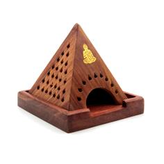 Подставка для конусных благовоний "Пирамидка" из дерева Шишам с резьбой 10 см х10 см