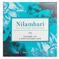Горький веганский сыроедный шоколад 75% с кристаллами соли Nilambari, 65 г