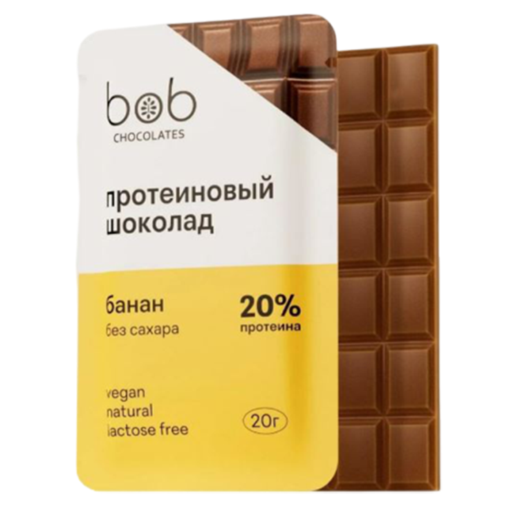 Веганский протеиновый 20% шоколад без сахара "Банан" bob, 20 г