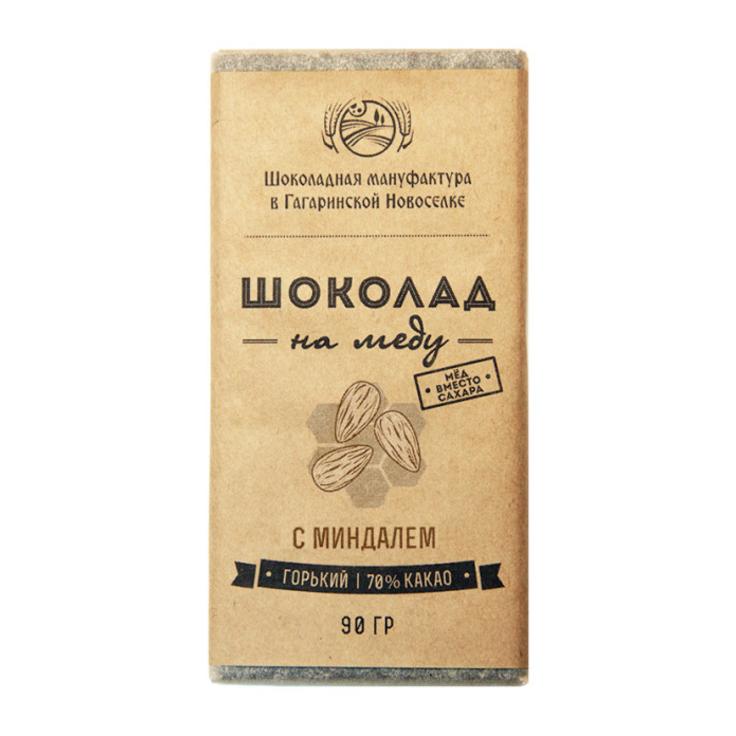 Горький шоколад 70% на меду с миндалем "Гагаринские мануфактуры", 90 г