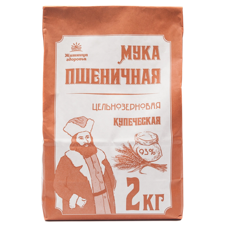 Мука пшеничная цельнозерновая мелкий помол КУПЕЧЕСКАЯ "Житница здоровья", 2 кг
