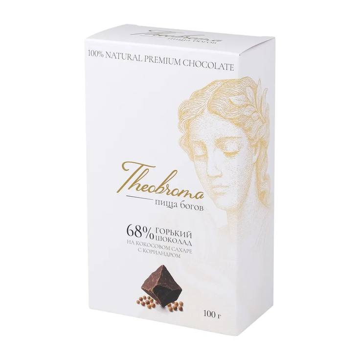 Горький шоколад 68% с кориандром и кокосовым сахаром THEOBROMA Пища Богов, 100 г