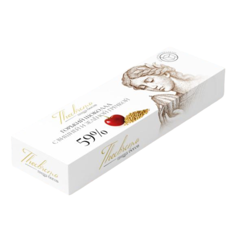 Горький шоколад 59% с финиковой пудрой и вишней и зеленой гречкой THEOBROMA Пища Богов, 30 г