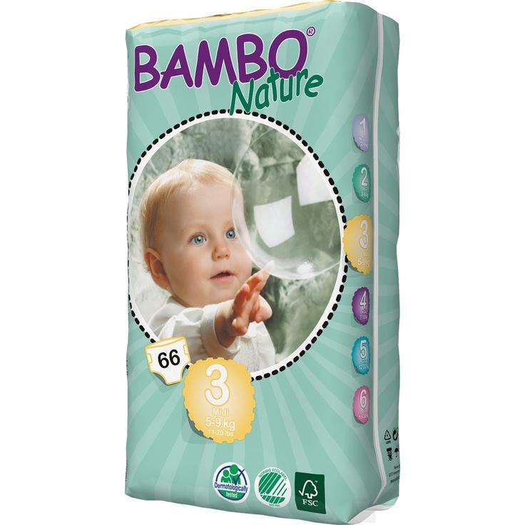Подгузники детские органические 3 Midi 5-9 кг BAMBO Nature, 66 штук