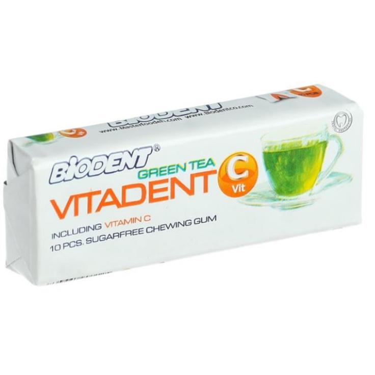 Жевательная резинка без сахара с витамином C со вкусом зеленого чая Biodent, 10 подушечек