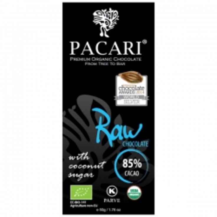 Живой сыроедный темный шоколад Pacari 85% какао-бобов, 50 г