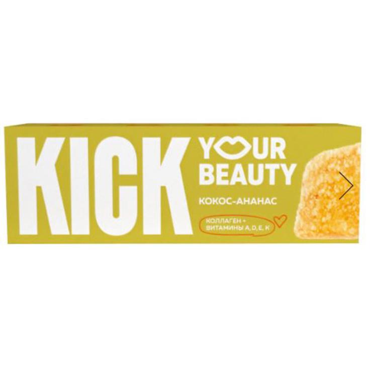 Батончик кокосовый с ананасом, коллагеном и витаминам в карамельном шоколаде - KICK your energy 45 г
