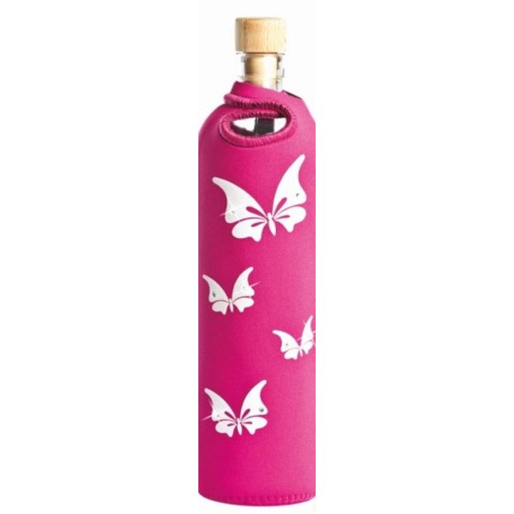 FLASKA бутылка из стекла с нанокристаллическим кремнием в чехле из розового неопрена - бабочки 500мл
