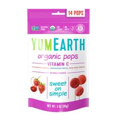 Леденцы на палочке с витамином С - со вкусом клубники, малины и вишни YumEarth 14 штук