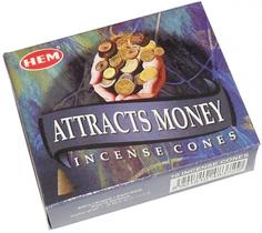 Благовония HEM безосновные Attracts Money - Привлечение Денег, 10 конусов