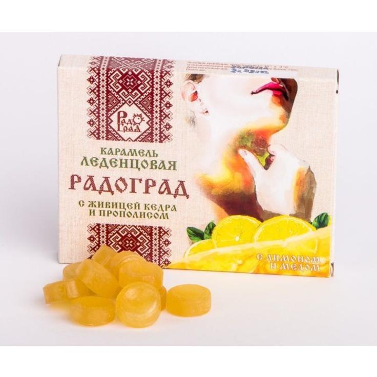 Карамель леденцовая с живицей кедра и прополисом "Радоград" с лимоном и медом, 48 г
