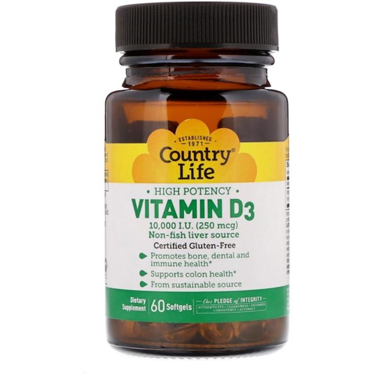 Витамин D3 Country Life 10000 IU, 60 капсул