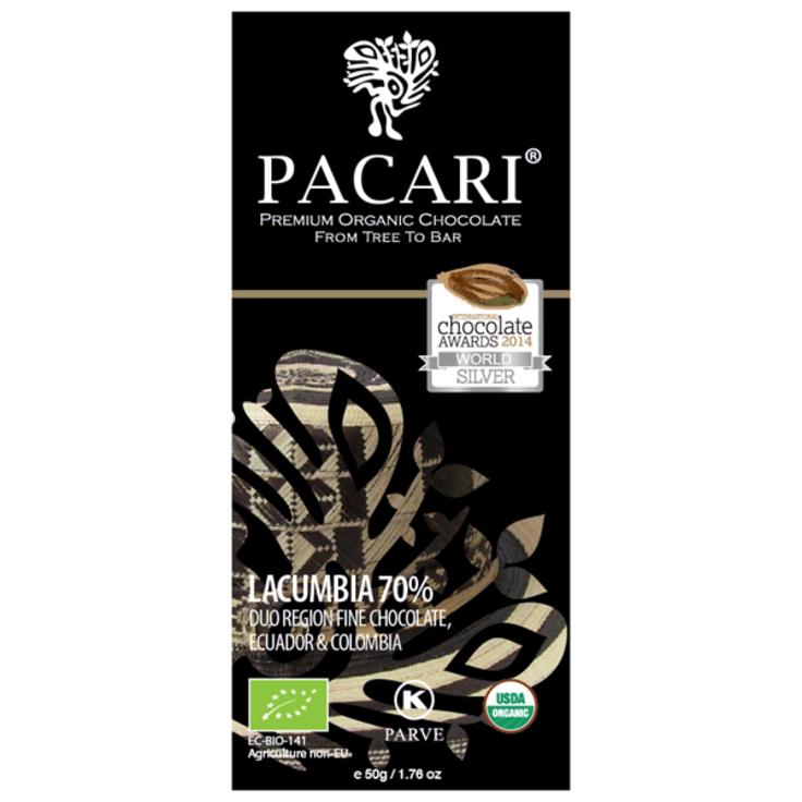 Живой сыроедный темный шоколад Pacari из какао-бобов региона Лакумбия 70% какао, 50 г