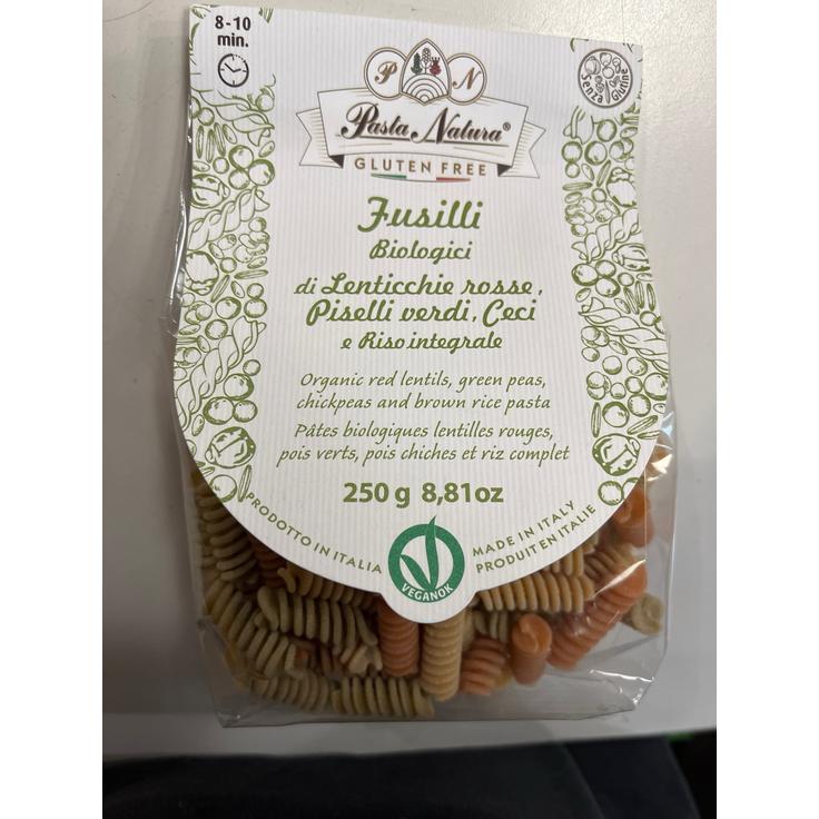 Фузилли из красной чечевицы, цельнозернового риса и горошка безглютеновые БИО PASTA NATURA 250 г