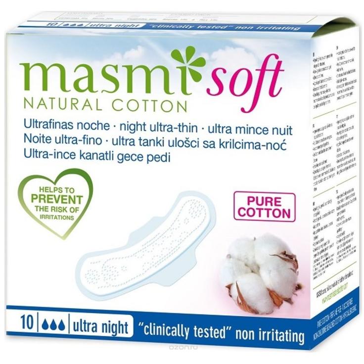 Ультратонкие ночные прокладки из органического хлопка Masmi Natural Cotton "Soft" 10 штук