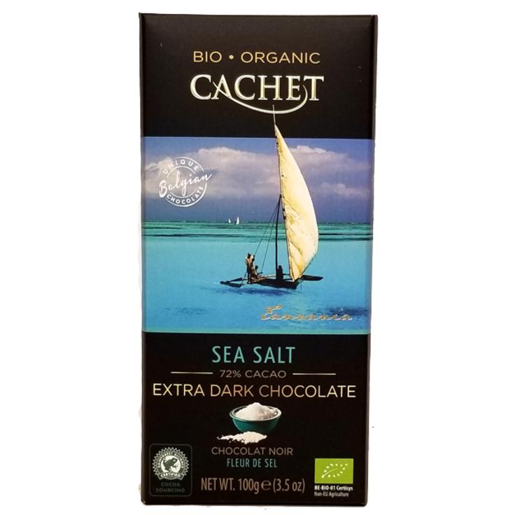 Горький темный органический шоколад CACHET с морской солью 72% какао, 100 г