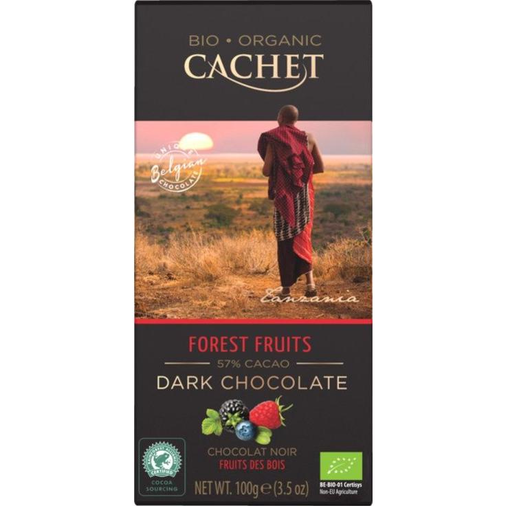 Горький темный органический шоколад CACHET с лесными ягодами 57% какао, 100 г