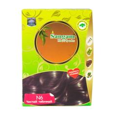 Натуральная краска для волос хна с травами коричневая N6 чистый табачный Sangam Herbals, 100 г