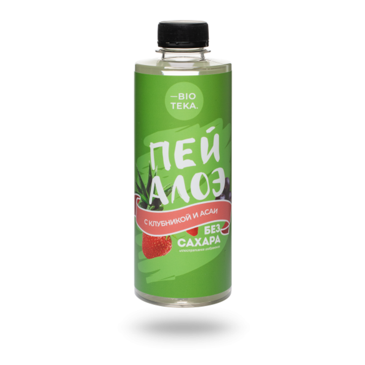 Напиток растительный без сахара с алоэ, клубникой и асаи "ПЕЙ АЛОЭ" - BIOTEKA 330 мл