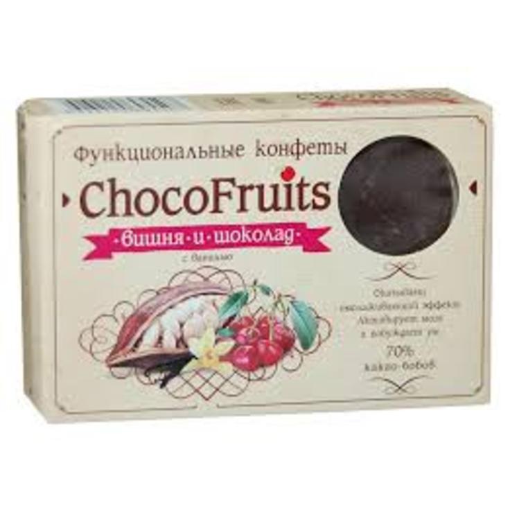Шоколад ChocoFruits  с соком вишни и ванилью Живая еда", 6 шт, 90 г