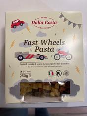 Детская паста FAST WHEELS PASTA из твердых сортов пшеницы с томатом и базиликом Dalla Costa 250 г