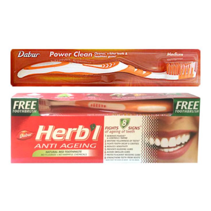 Dabur Herb'l AntiAging (антивозрастная) аюрведическая зубная паста в комплекте с зубной щеткой 150 г