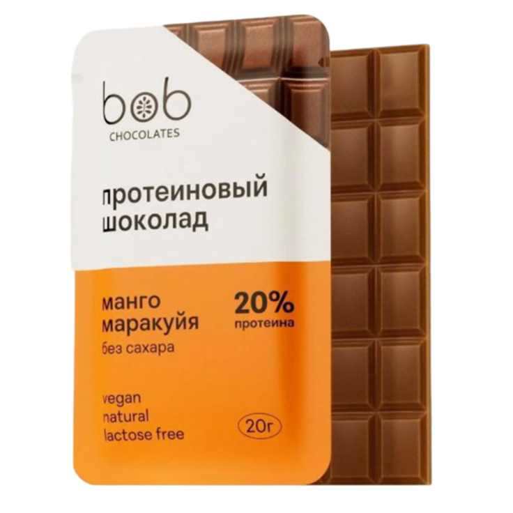 Веганский протеиновый 20% шоколад без сахара "Манго и маракуйя" bob, 20 г
